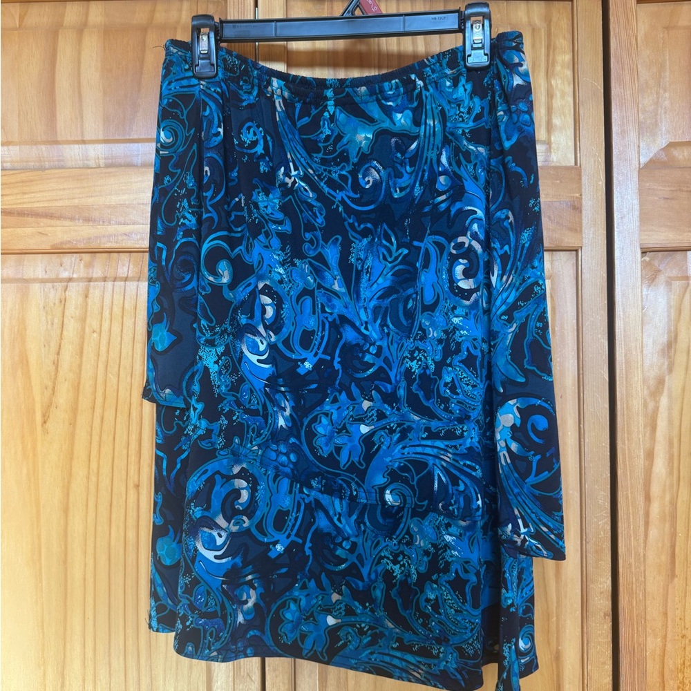 R&M Richards Asymmetrical Blue and Black Skirt Size XL Office Workwear Vibrant